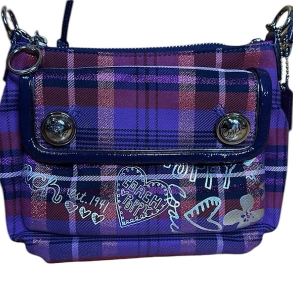 Coach Poppy Purple Tartan Crossbody Bag in Like New Condition Vintage
